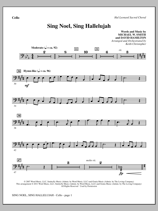 Download Keith Christopher Sing Noel, Sing Hallelujah - Cello Sheet Music and learn how to play Choir Instrumental Pak PDF digital score in minutes