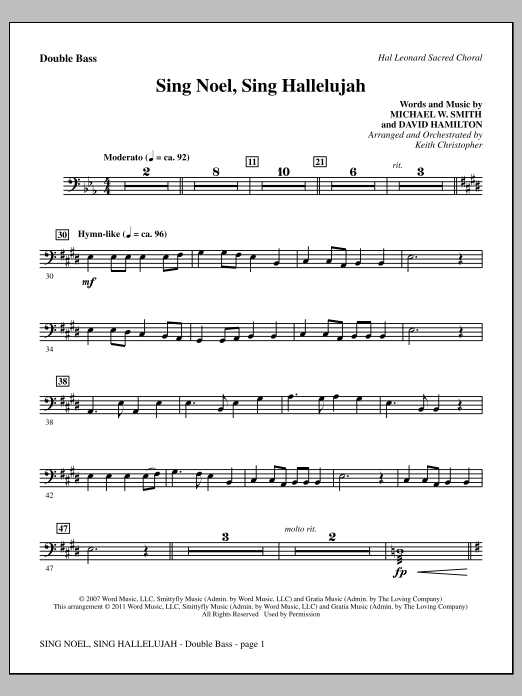 Download Keith Christopher Sing Noel, Sing Hallelujah - Double Bass Sheet Music and learn how to play Choir Instrumental Pak PDF digital score in minutes