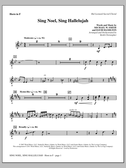 Download Keith Christopher Sing Noel, Sing Hallelujah - F Horn Sheet Music and learn how to play Choir Instrumental Pak PDF digital score in minutes