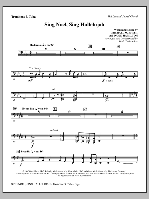 Download Keith Christopher Sing Noel, Sing Hallelujah - Trombone 3/Tuba Sheet Music and learn how to play Choir Instrumental Pak PDF digital score in minutes