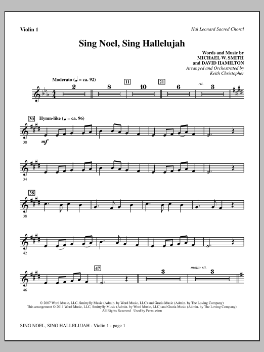 Download Keith Christopher Sing Noel, Sing Hallelujah - Violin 1 Sheet Music and learn how to play Choir Instrumental Pak PDF digital score in minutes