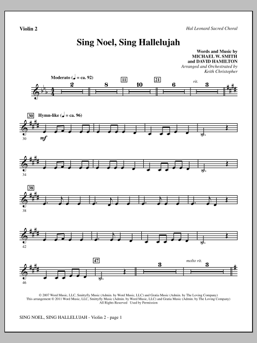 Download Keith Christopher Sing Noel, Sing Hallelujah - Violin 2 Sheet Music and learn how to play Choir Instrumental Pak PDF digital score in minutes