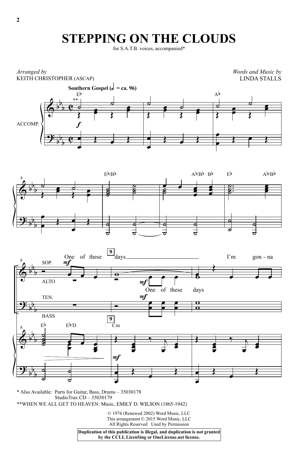 Download Keith Christopher Stepping On The Clouds Sheet Music and learn how to play SATB PDF digital score in minutes