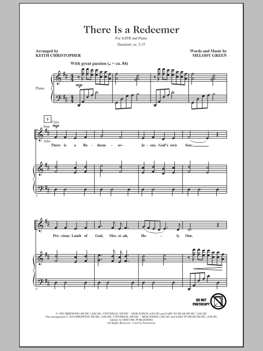 Download Keith Christopher There Is A Redeemer Sheet Music and learn how to play SATB Choir PDF digital score in minutes