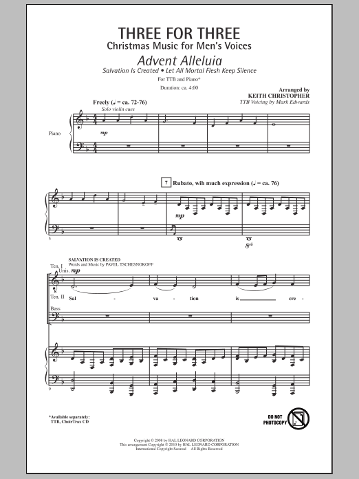 Download Keith Christopher Three For Three - Three Songs For Three Parts - Volume 2 Sheet Music and learn how to play TTBB Choir PDF digital score in minutes