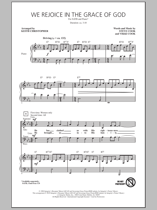 Download Keith Christopher We Rejoice In The Grace Of God Sheet Music and learn how to play SATB Choir PDF digital score in minutes