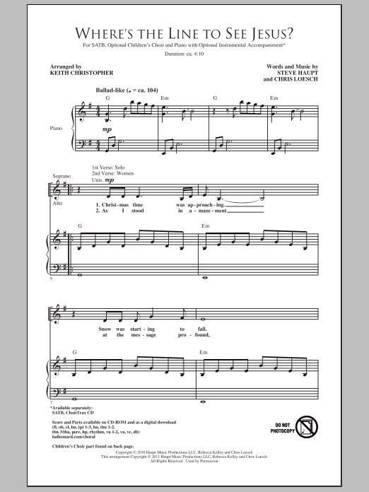 Download Keith Christopher Where's The Line To See Jesus? Sheet Music and learn how to play SATB PDF digital score in minutes