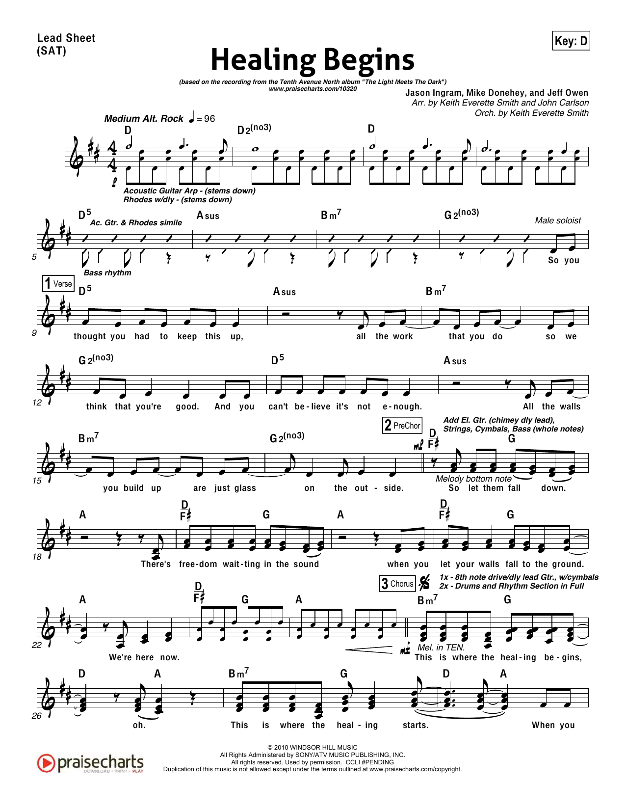 Download Keith Everette Smith / John Carlson Healing Begins Sheet Music and learn how to play Lead Sheet / Fake Book PDF digital score in minutes