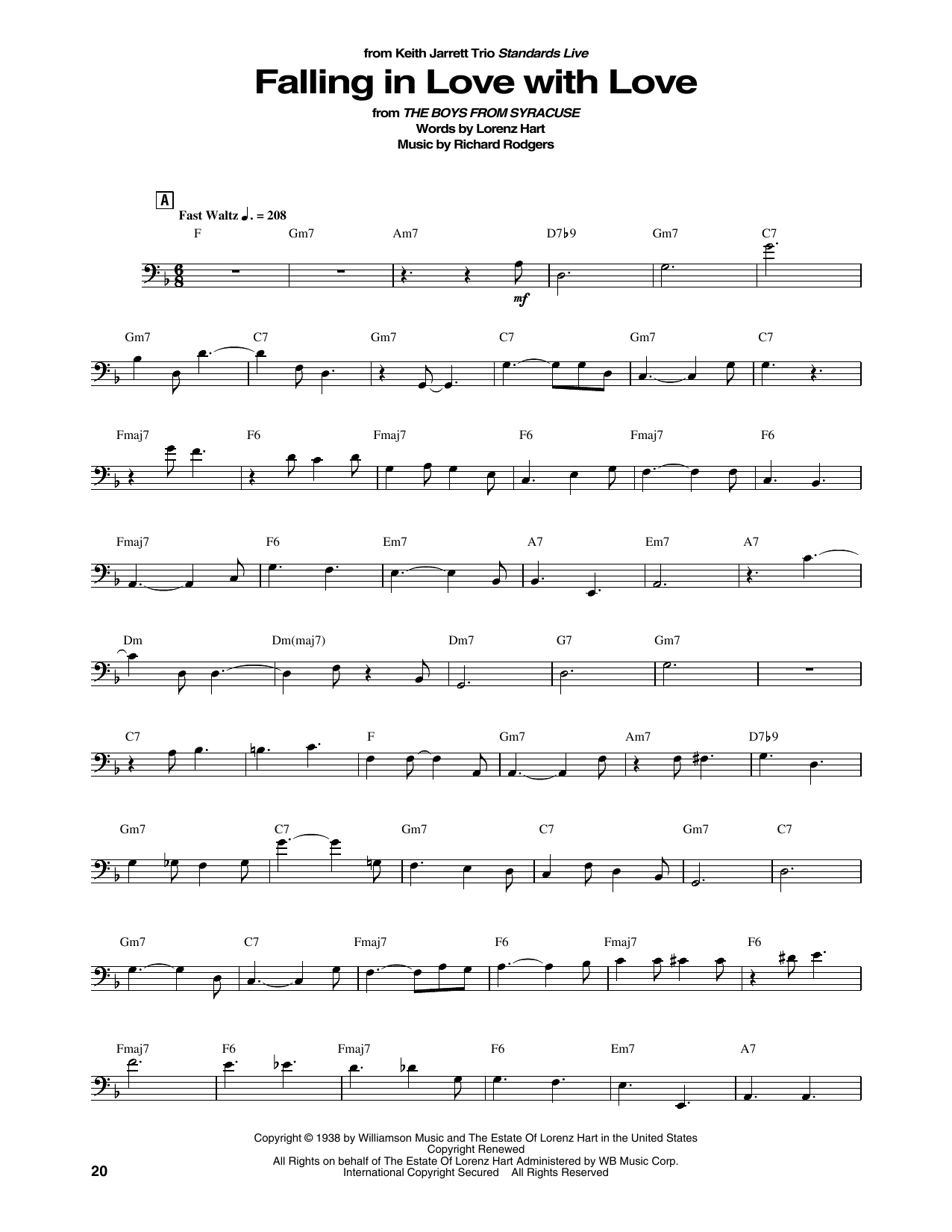 Download Keith Garrett Trio Falling In Love With Love Sheet Music and learn how to play String Bass Transcription PDF digital score in minutes