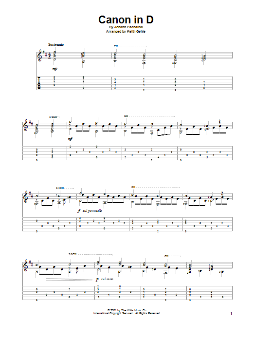 Download Keith Gehle Canon In D Sheet Music and learn how to play Guitar Tab PDF digital score in minutes
