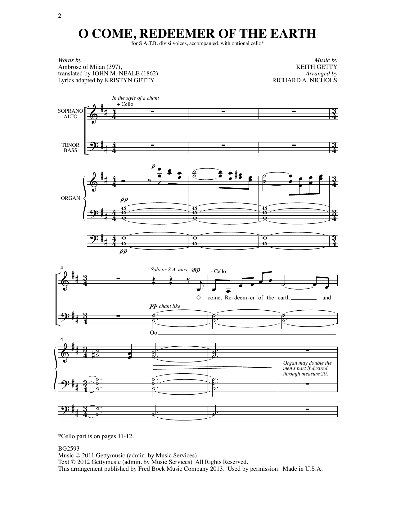 Download Keith Getty O Come, Redeemer Of The Earth (arr. Richard A. Nichols) Sheet Music and learn how to play SATB Choir PDF digital score in minutes