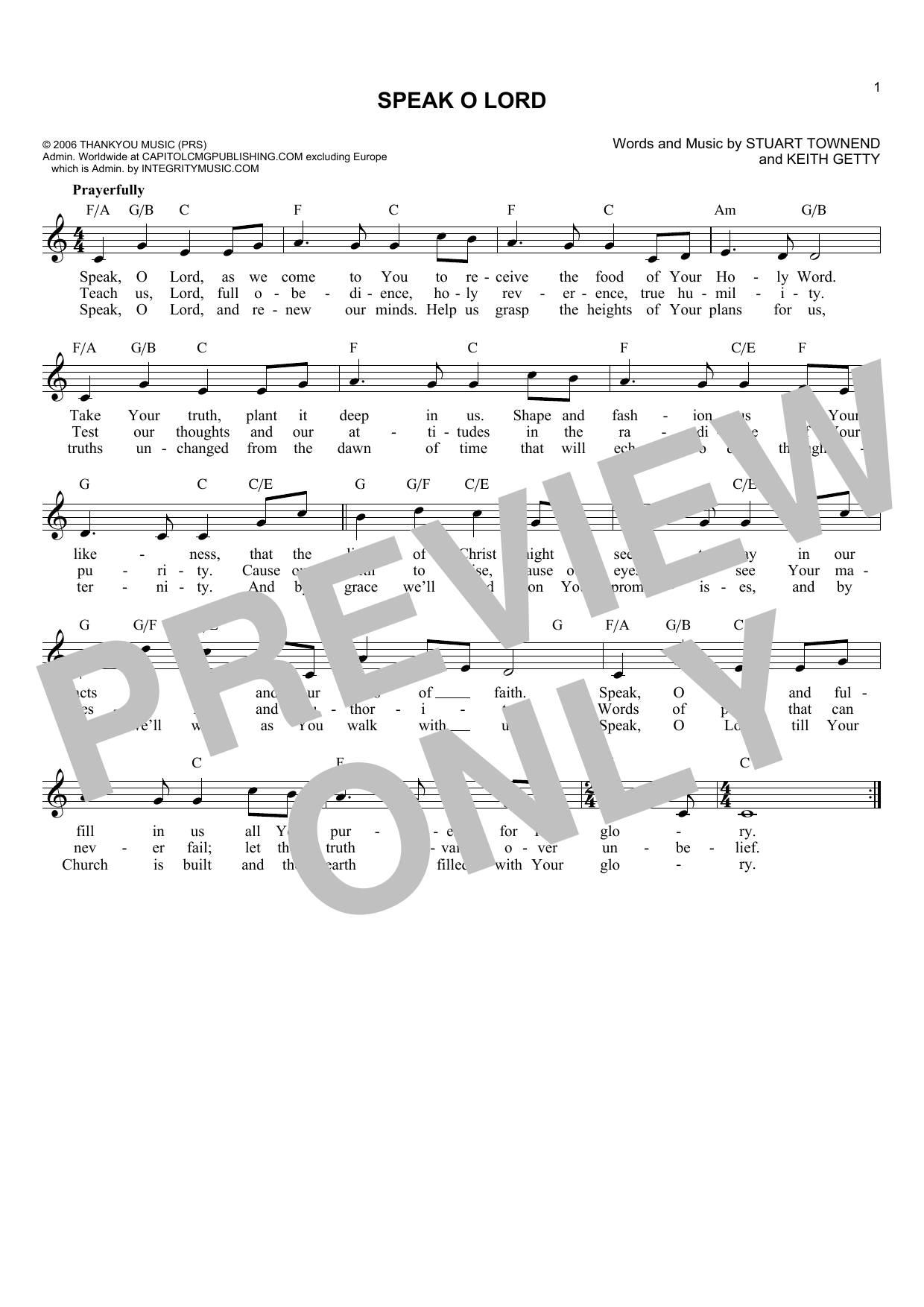 Download Keith Getty Speak O Lord Sheet Music and learn how to play Melody Line, Lyrics & Chords PDF digital score in minutes