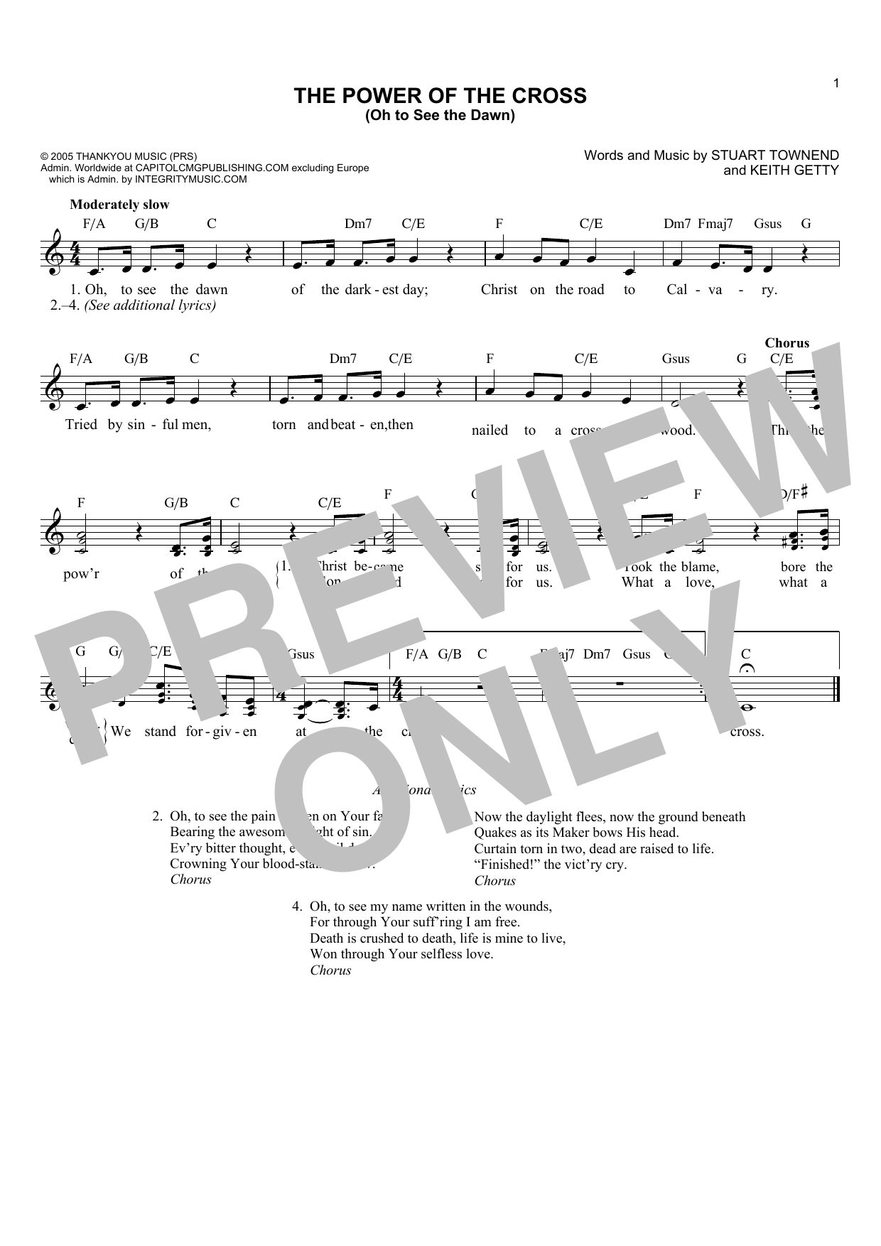Download Keith Getty The Power Of The Cross (Oh To See The Dawn) Sheet Music and learn how to play Melody Line, Lyrics & Chords PDF digital score in minutes