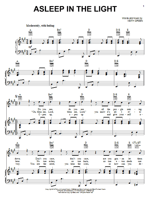 Download Keith Green Asleep In The Light Sheet Music and learn how to play Piano, Vocal & Guitar (Right-Hand Melody) PDF digital score in minutes