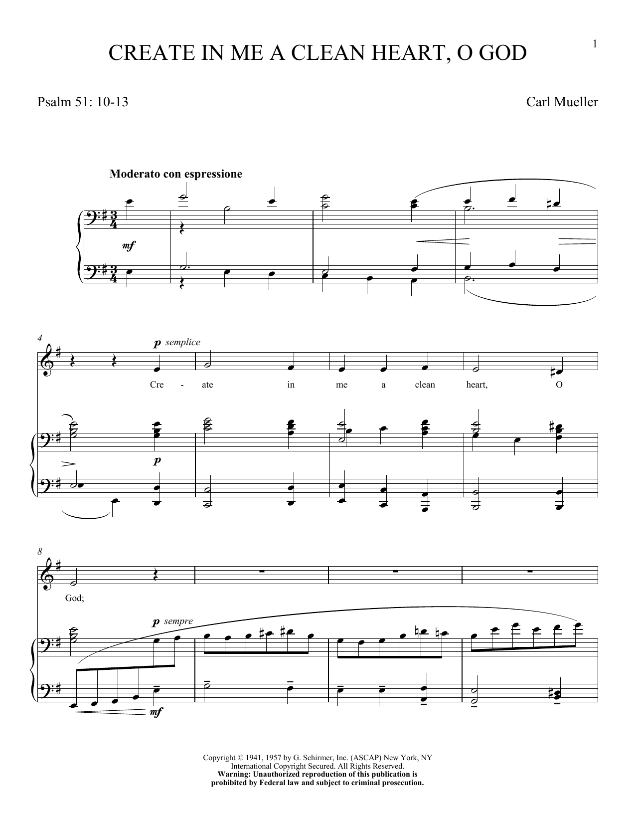 Download Carl Mueller Create In Me A Clean Heart, O God Sheet Music and learn how to play Piano & Vocal PDF digital score in minutes
