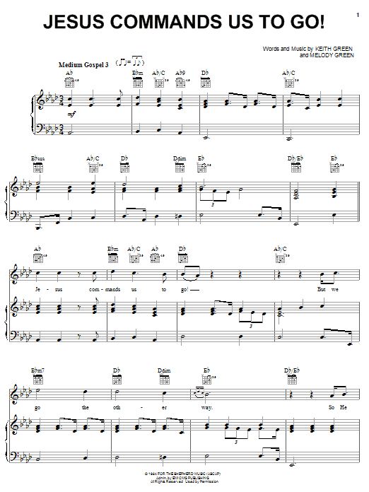 Download Keith Green Jesus Commands Us To Go Sheet Music and learn how to play Piano, Vocal & Guitar (Right-Hand Melody) PDF digital score in minutes