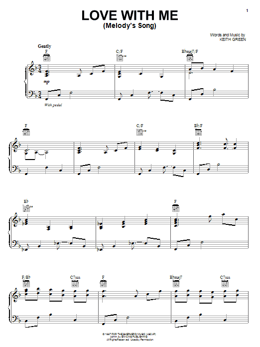Download Keith Green Love With Me (Melody's Song) Sheet Music and learn how to play Piano, Vocal & Guitar (Right-Hand Melody) PDF digital score in minutes
