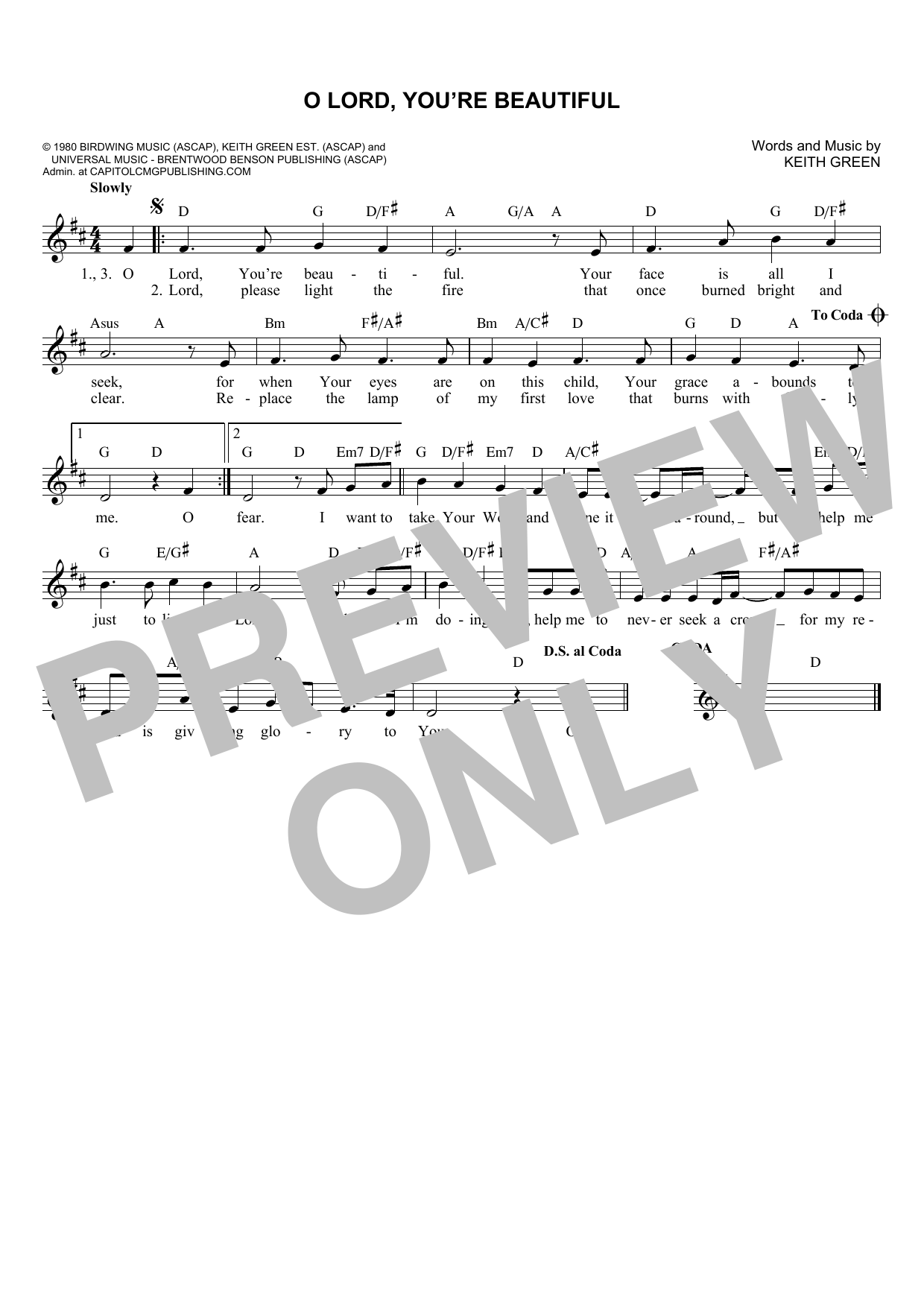 Download Rebecca St. James O Lord, You're Beautiful Sheet Music and learn how to play Melody Line, Lyrics & Chords PDF digital score in minutes