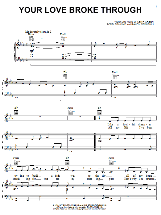 Download Rebecca St. James Your Love Broke Through Sheet Music and learn how to play Piano, Vocal & Guitar (Right-Hand Melody) PDF digital score in minutes