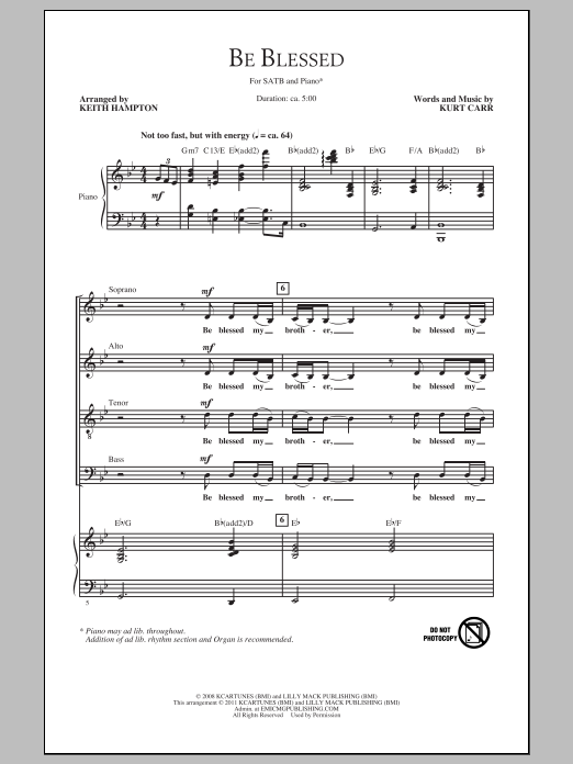 Download Keith Hampton Be Blessed Sheet Music and learn how to play SATB PDF digital score in minutes