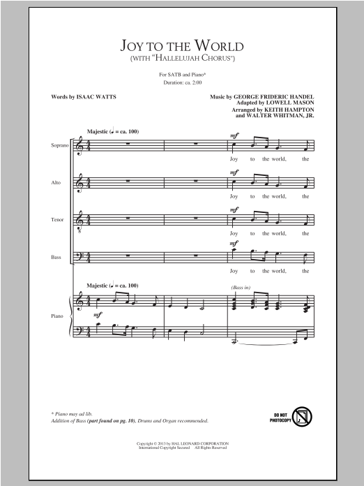 Download George Frideric Handel Hallelujah Chorus (arr. Keith Hampton) Sheet Music and learn how to play SATB PDF digital score in minutes