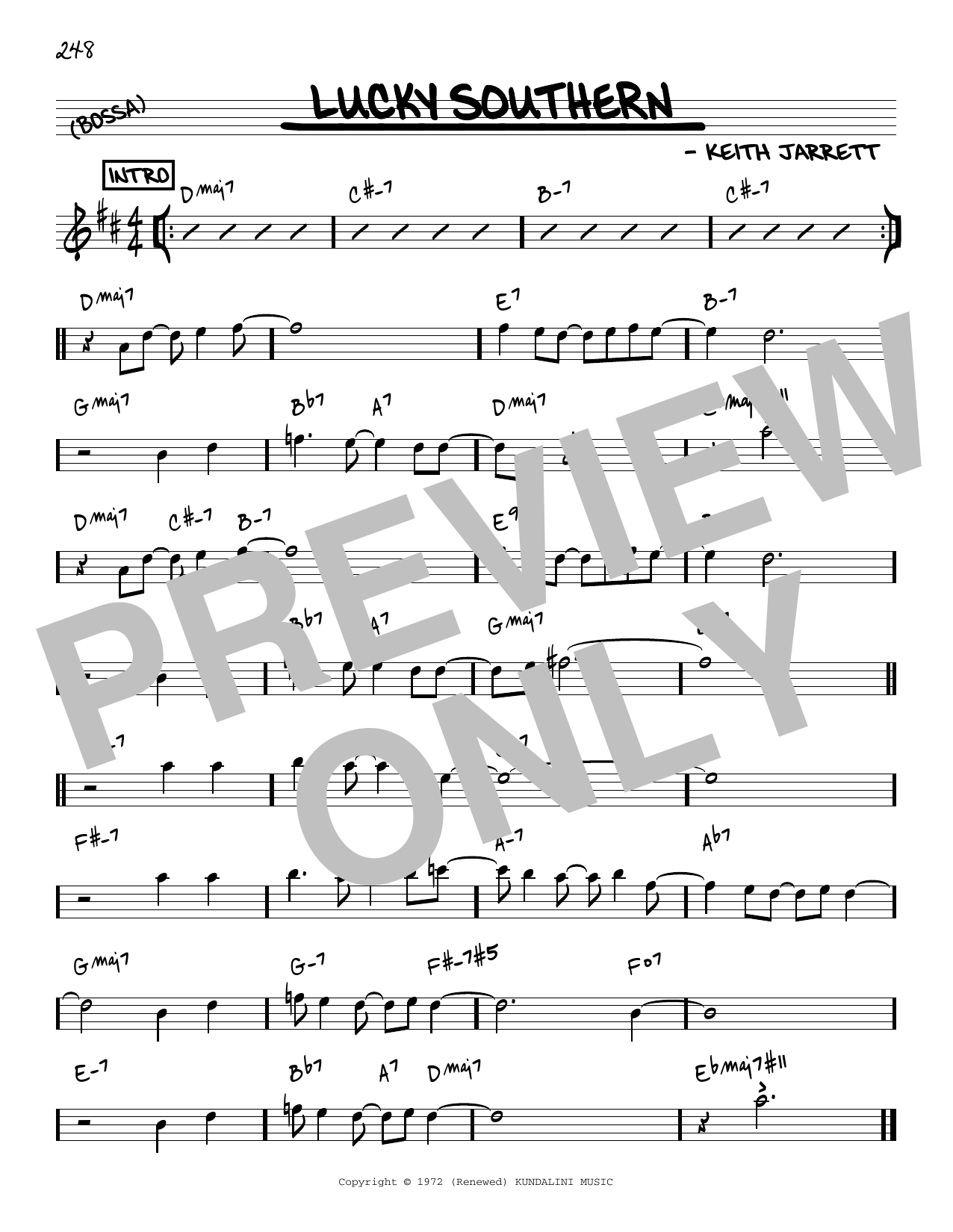 Download Keith Jarrett Lucky Southern [Reharmonized version] (arr. Jack Grassel) Sheet Music and learn how to play Real Book – Melody & Chords PDF digital score in minutes