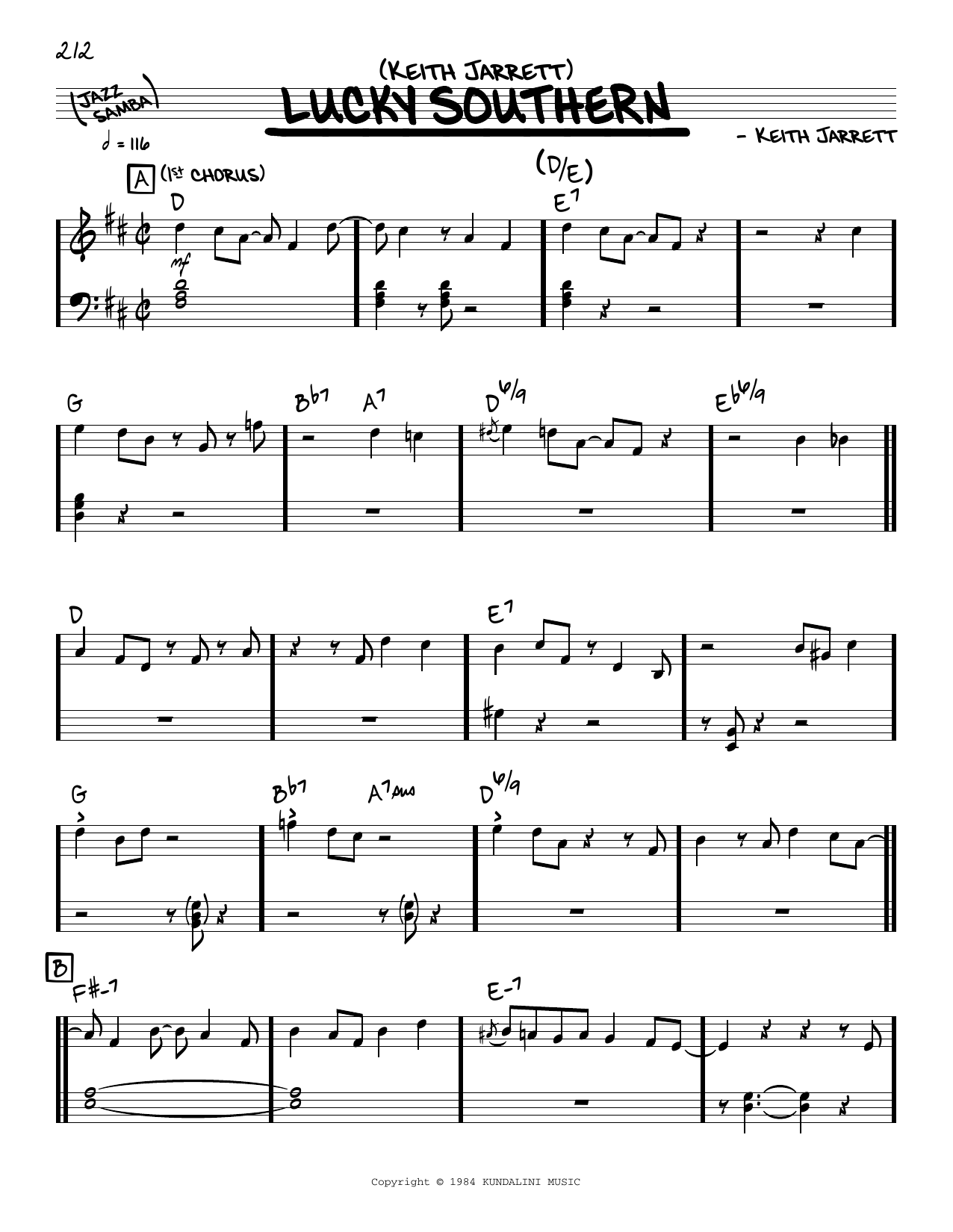Download Keith Jarrett Lucky Southern (solo only) Sheet Music and learn how to play Real Book – Melody & Chords PDF digital score in minutes