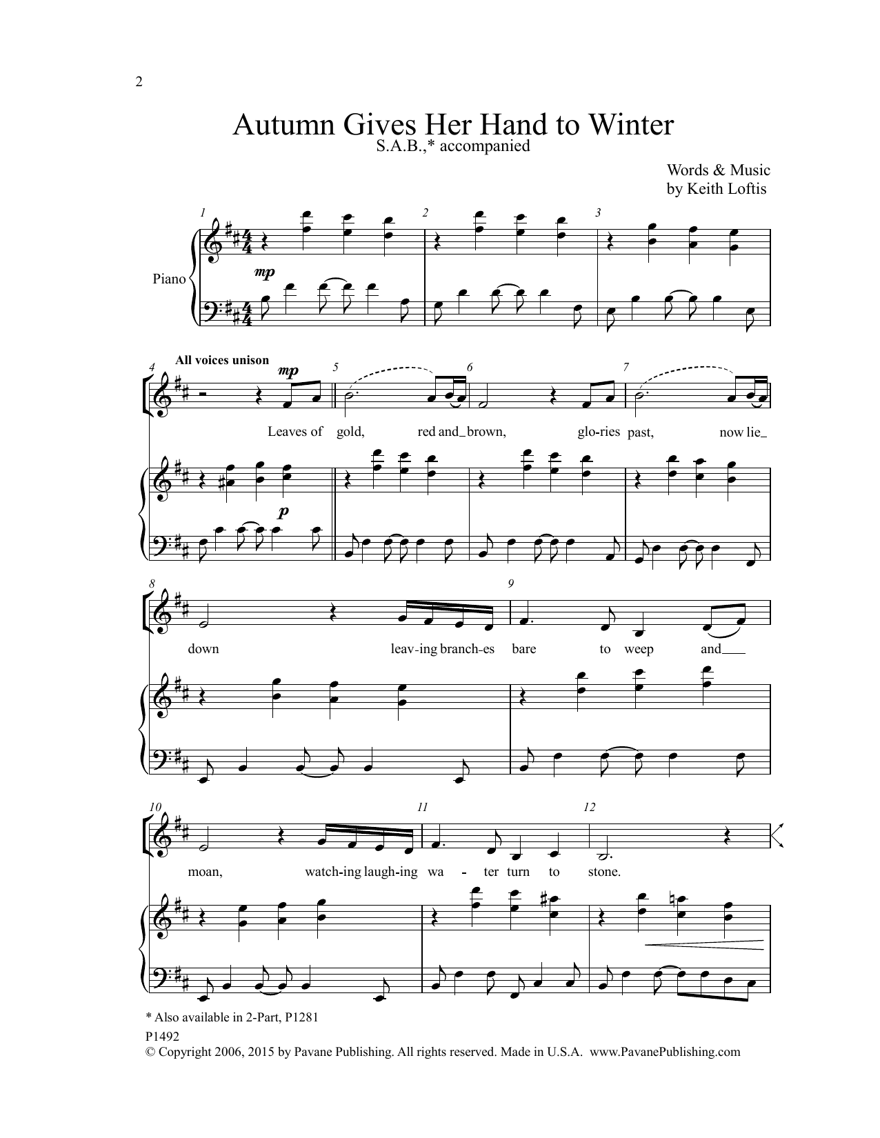 Download Keith Loftis Autumn Gives Her Hand To Winter Sheet Music and learn how to play SSA Choir PDF digital score in minutes
