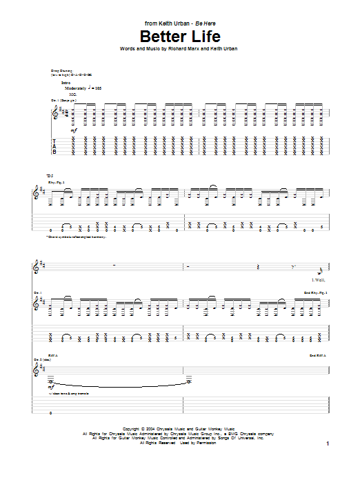 Download Keith Urban Better Life Sheet Music and learn how to play Lyrics & Chords PDF digital score in minutes