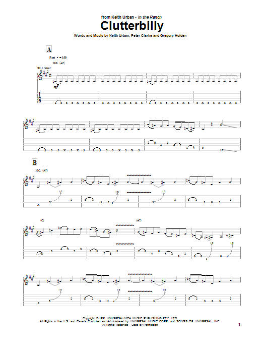 Download Keith Urban Clutterbilly Sheet Music and learn how to play Guitar Tab PDF digital score in minutes
