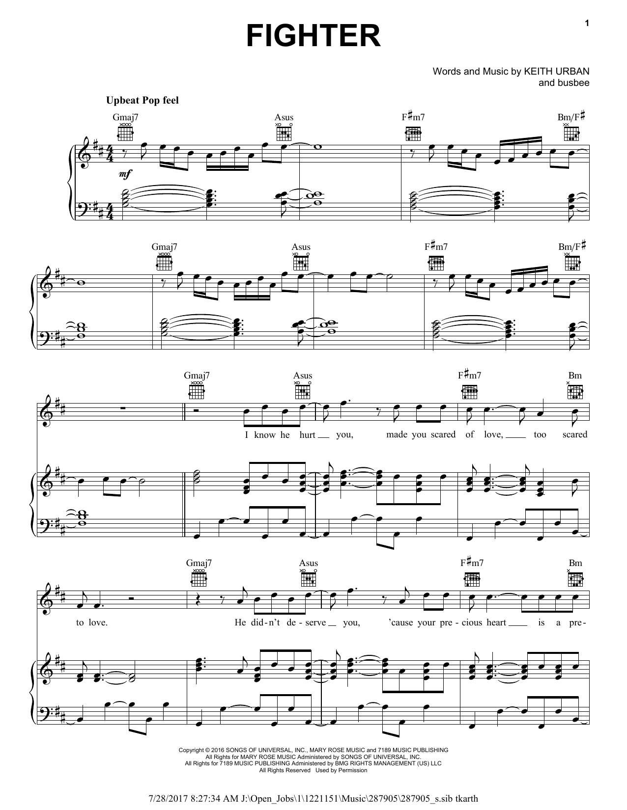 Download Keith Urban feat. Carrie Underwood Fighter Sheet Music and learn how to play Piano, Vocal & Guitar (Right-Hand Melody) PDF digital score in minutes