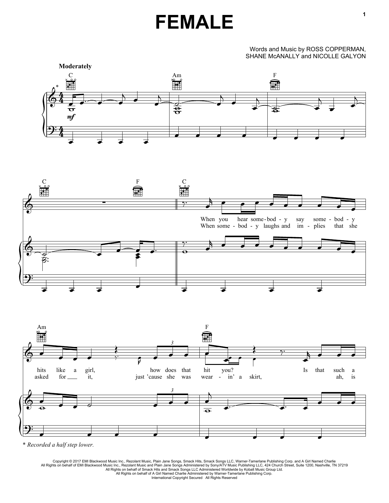 Download Keith Urban Female Sheet Music and learn how to play Piano, Vocal & Guitar (Right-Hand Melody) PDF digital score in minutes