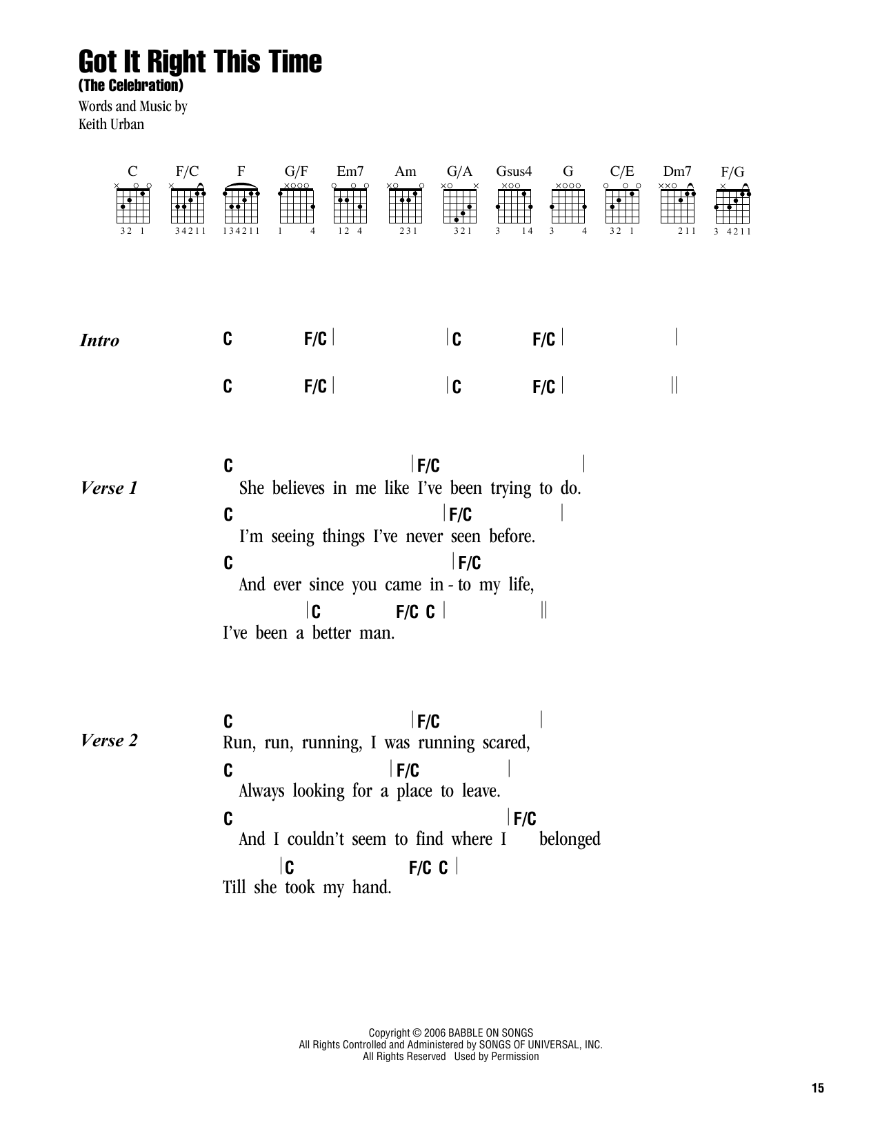 Download Keith Urban Got It Right This Time (The Celebration) Sheet Music and learn how to play Lyrics & Chords PDF digital score in minutes