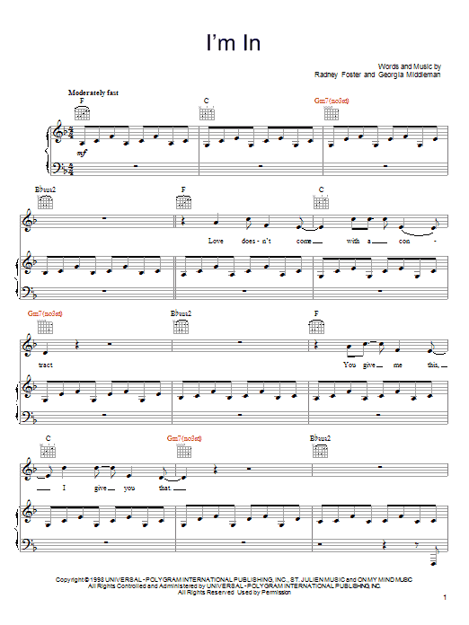 Download Keith Urban I'm In Sheet Music and learn how to play Piano, Vocal & Guitar (Right-Hand Melody) PDF digital score in minutes