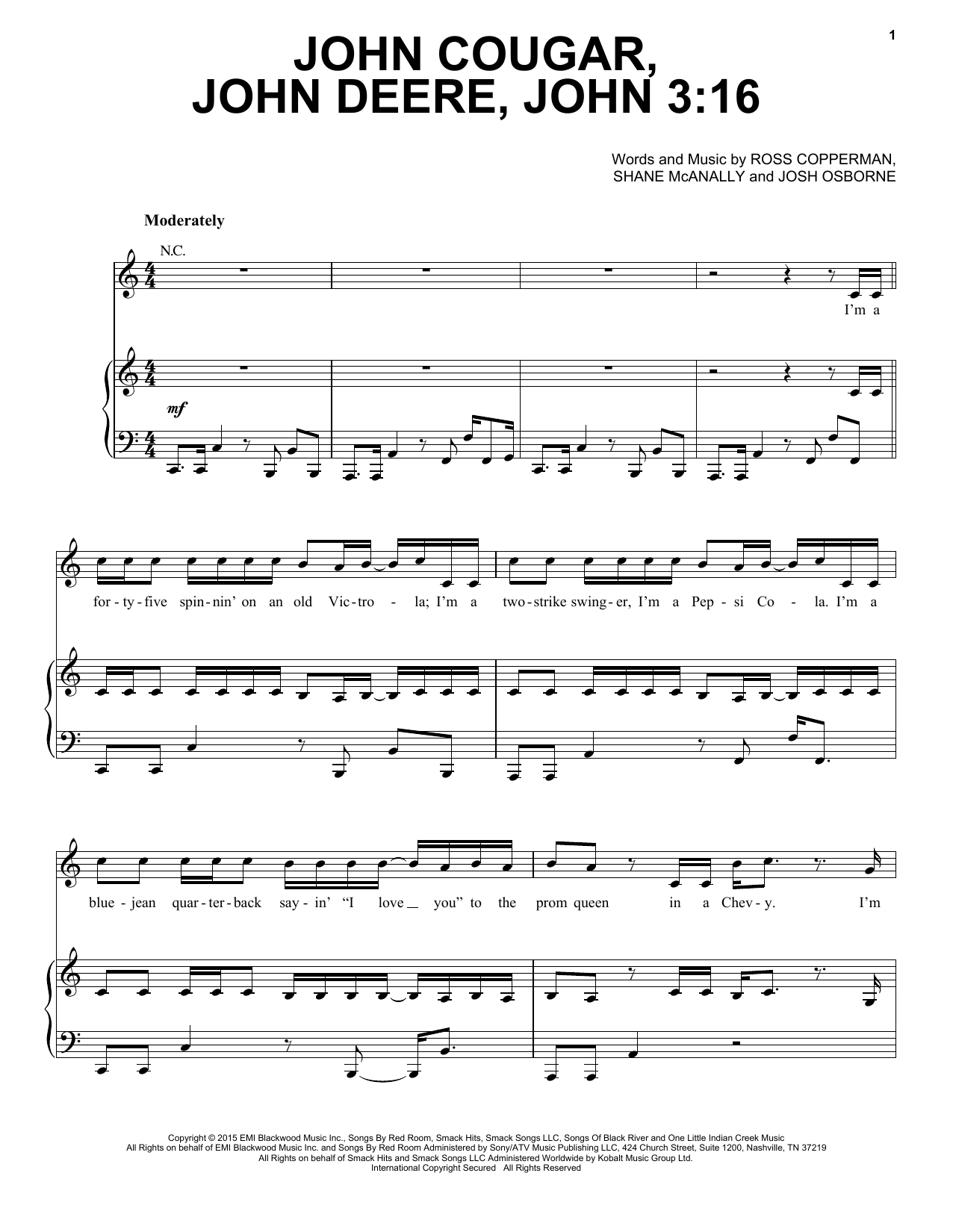Download Keith Urban John Cougar, John Deere, John 3:16 Sheet Music and learn how to play Piano, Vocal & Guitar (Right-Hand Melody) PDF digital score in minutes