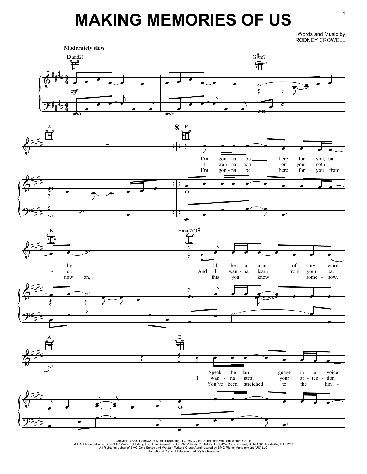 Download Keith Urban Making Memories Of Us Sheet Music and learn how to play Piano (Big Notes) PDF digital score in minutes