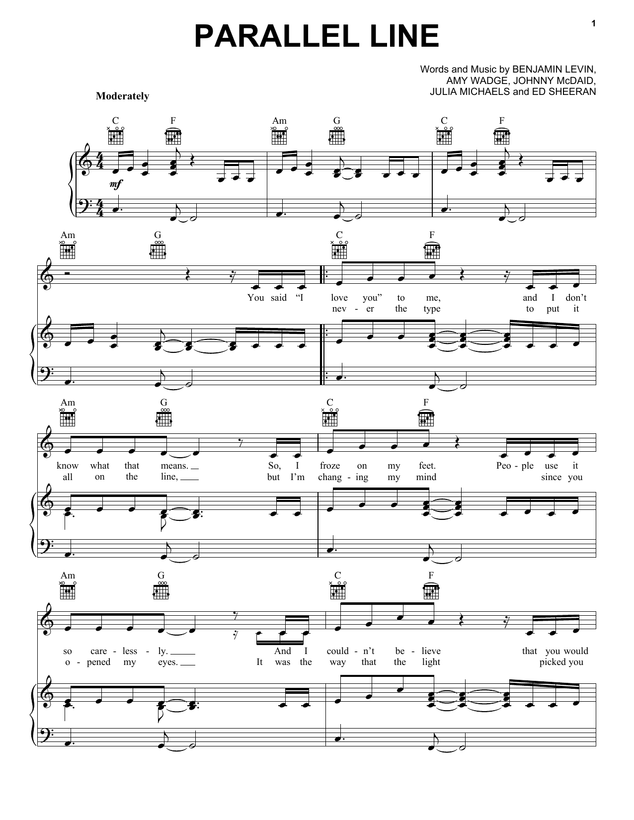 Download Keith Urban Parallel Line Sheet Music and learn how to play Piano, Vocal & Guitar (Right-Hand Melody) PDF digital score in minutes