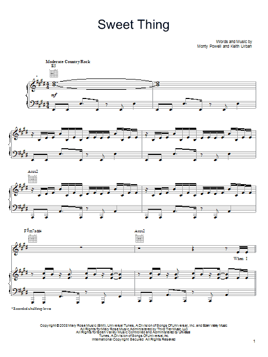 Download Keith Urban Sweet Thing Sheet Music and learn how to play Lyrics & Chords PDF digital score in minutes
