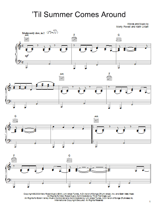 Download Keith Urban 'Til Summer Comes Around Sheet Music and learn how to play Guitar Tab PDF digital score in minutes