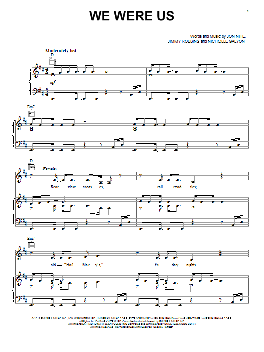 Download Keith Urban We Were Us Sheet Music and learn how to play Piano, Vocal & Guitar (Right-Hand Melody) PDF digital score in minutes