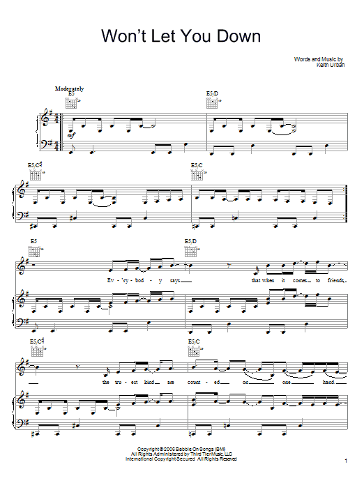 Download Keith Urban Won't Let You Down Sheet Music and learn how to play Guitar Tab PDF digital score in minutes