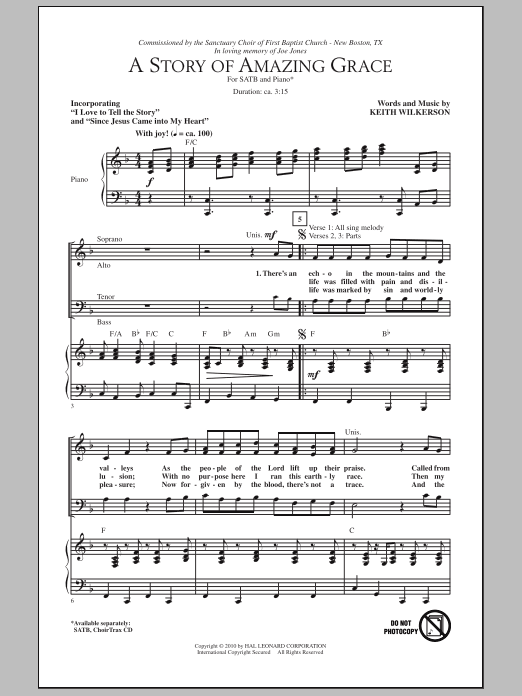 Download Keith Wilkerson A Story Of Amazing Grace Sheet Music and learn how to play SATB Choir PDF digital score in minutes