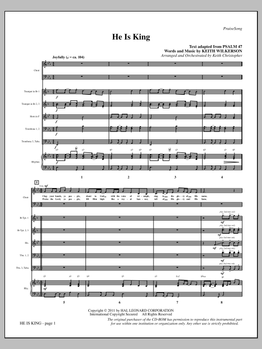 Download Keith Wilkerson He Is King - Full Score Sheet Music and learn how to play Choir Instrumental Pak PDF digital score in minutes