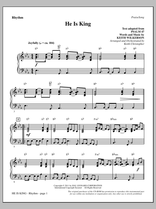 Download Keith Wilkerson He Is King - Rhythm Sheet Music and learn how to play Choir Instrumental Pak PDF digital score in minutes