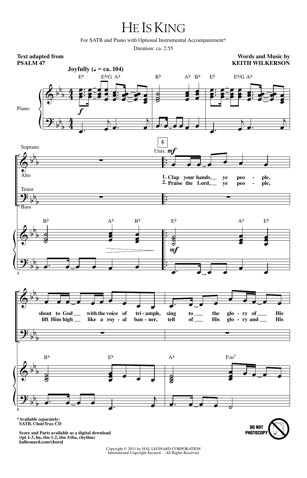 Download Keith Wilkerson He Is King Sheet Music and learn how to play SATB PDF digital score in minutes