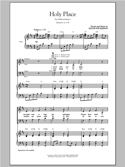 Download Keith Wilkerson Holy Place Sheet Music and learn how to play SATB PDF digital score in minutes