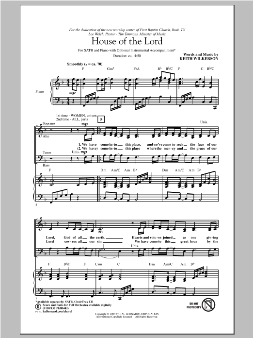 Download Keith Wilkerson House Of The Lord Sheet Music and learn how to play SATB PDF digital score in minutes