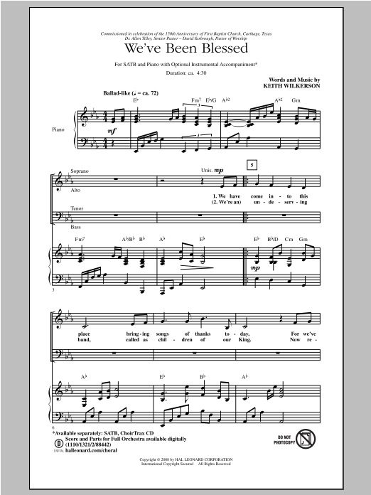 Download Keith Wilkerson We've Been Blessed Sheet Music and learn how to play SATB PDF digital score in minutes