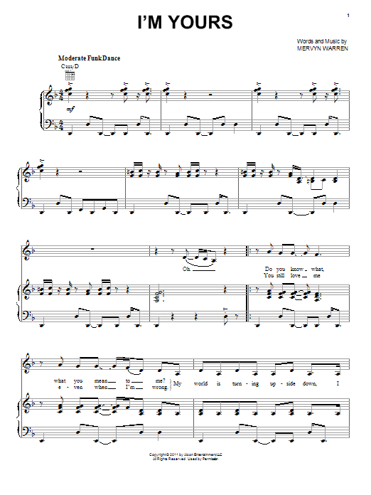 Download Keke Palmer I'm Yours Sheet Music and learn how to play Piano, Vocal & Guitar (Right-Hand Melody) PDF digital score in minutes
