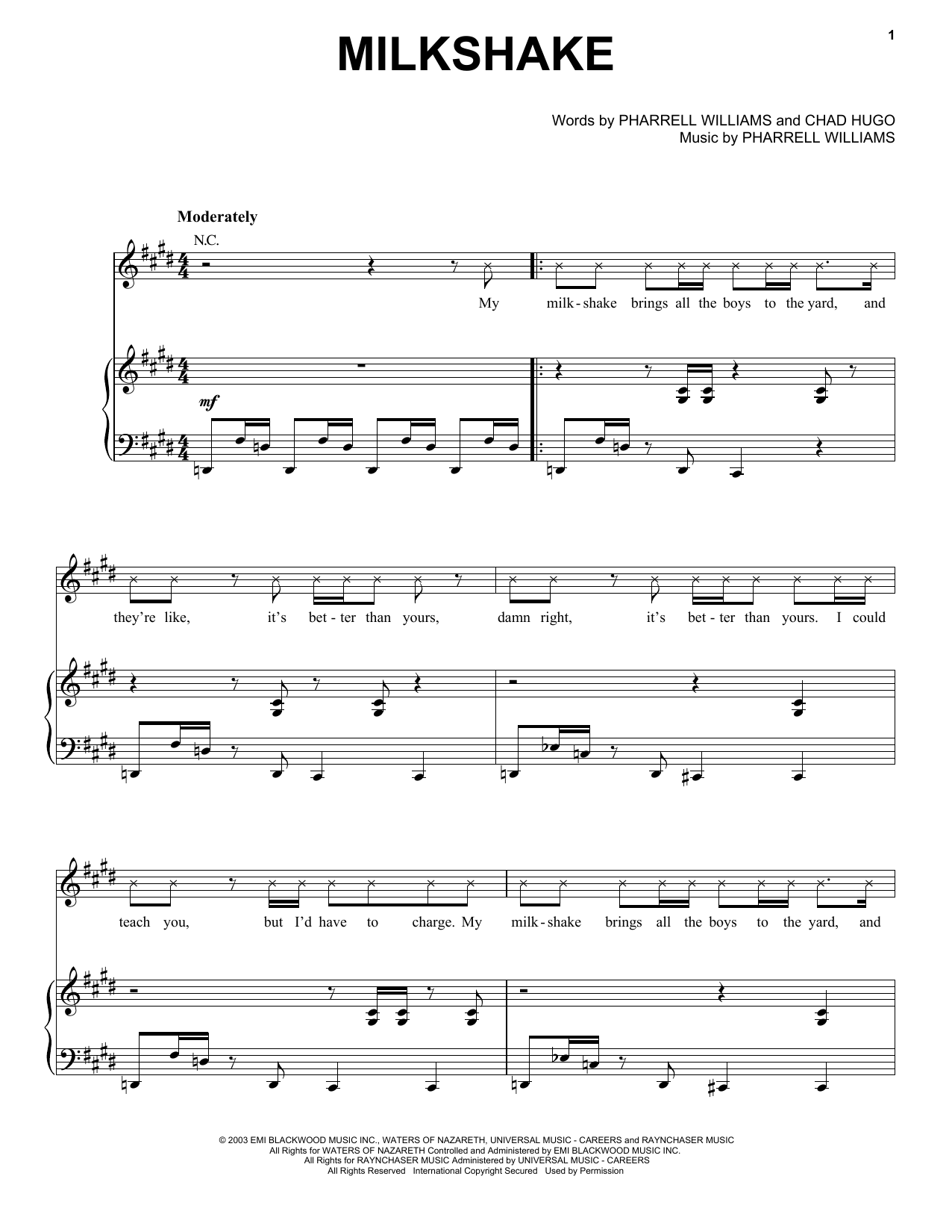 Download Kelis Milkshake Sheet Music and learn how to play Piano, Vocal & Guitar PDF digital score in minutes